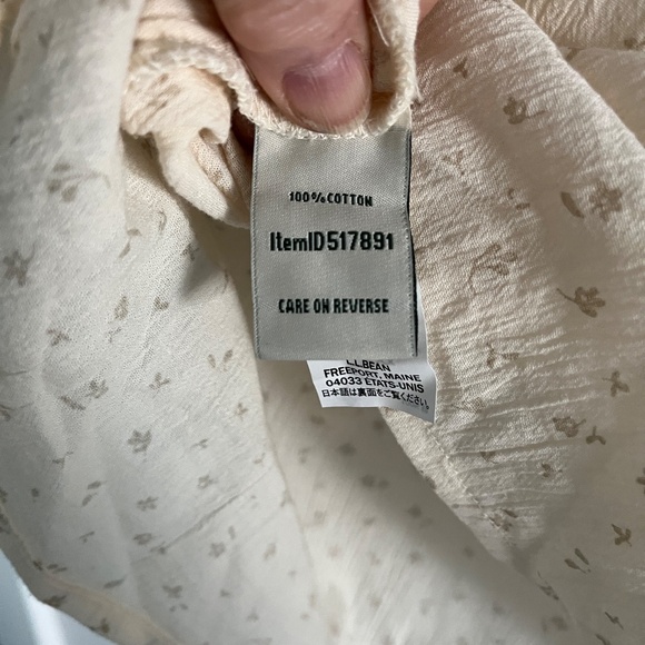 LL Bean Ladies Cotton Crinkle Tie-Neck 3/4 Sleeve Peasant Blouse - Picture 8 of 9